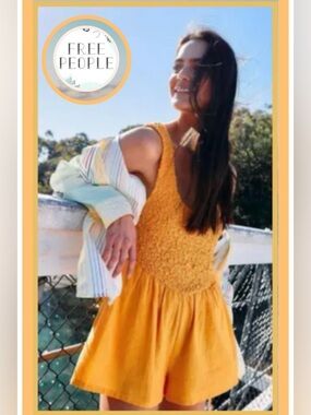 NWOT Free People Juliette Romper XS Cantaloupe Orange/Yellow